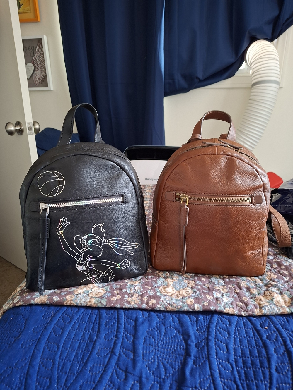 Fossil Black Leather Mini Backpack with Cartoon Graphic